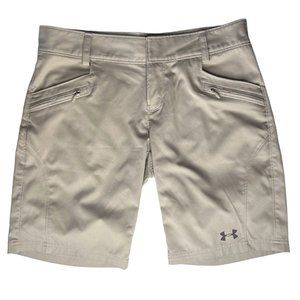 Under Armour Womens 8 Golf Shorts Tan Semi Fitted Heat Gear Pockets 9.5" Inseam